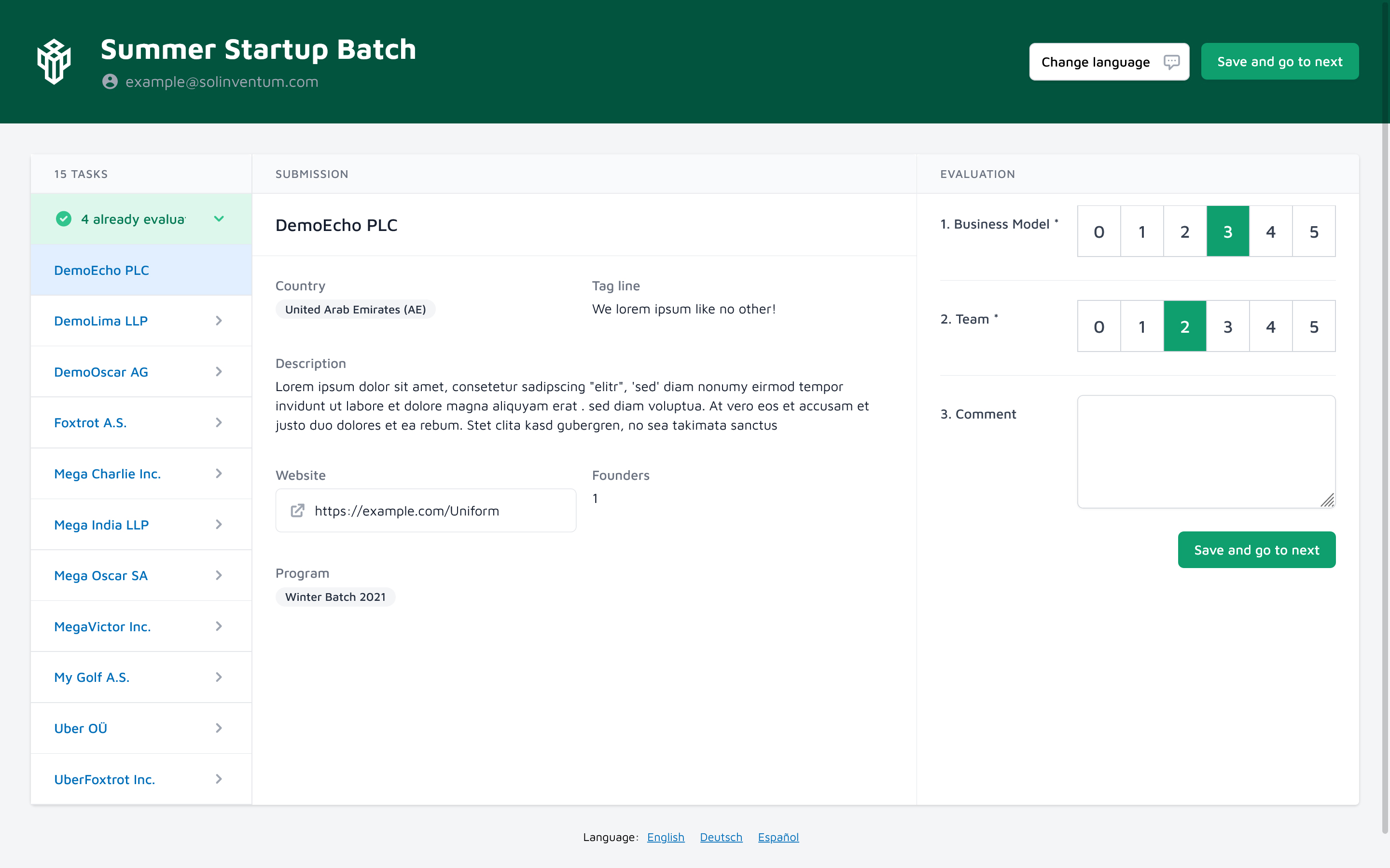 Innoscout user interface